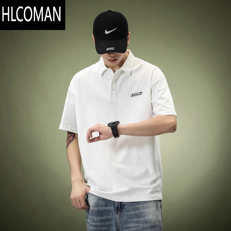 HLCOMAN特大码300斤短袖衫男夏季宽松青年po冰丝美式T恤潮