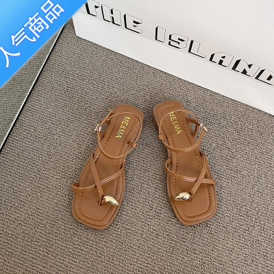 SUNTEK今年新款仙女风凉鞋2023年新款女夏季平底套趾配裙子超火罗马女鞋