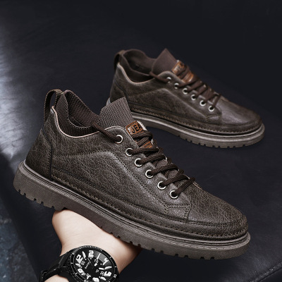 男士秋季新款潮流百搭时尚休闲皮鞋日常通勤工作简约平跟懒人鞋