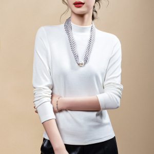 2025秋冬季修身百搭t恤显瘦内搭上衣时尚纯色半高领打底衫女长袖
