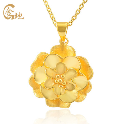 金地珠宝3D硬金茶花吊坠黄金吊坠女款3D硬金吊坠婚庆花吊坠