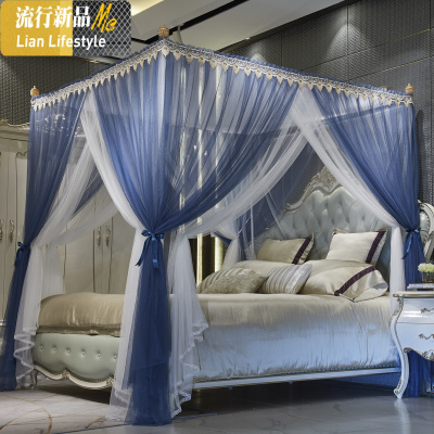 欧式蚊帐双层宫廷公主风家用卧室1.5m1.8米床幔落地支架加密纹帐 三维工匠