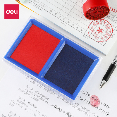 得力(deli)9865双色快干印台组合红色/蓝色印油财务用办公文具好用137*87*25mm一盒两色