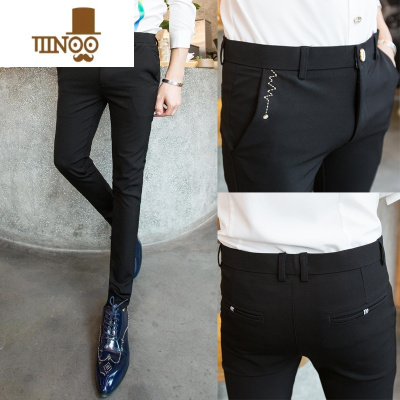 YANXU裤子男2023装休闲裤韩版修身潮流英伦帅气小西裤男式小脚长裤