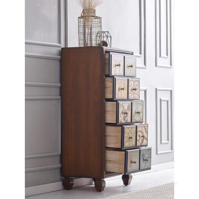 森美人美式复古玄关柜小户型客厅五斗柜创意彩绘储物柜实木厅收纳柜子
