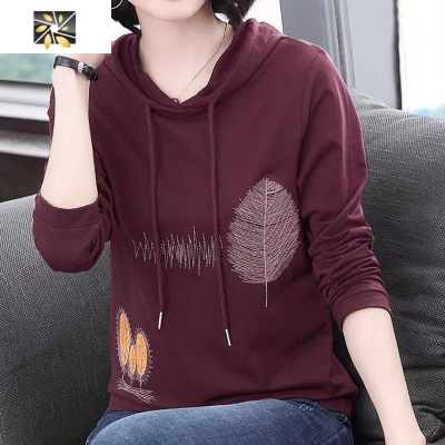 暖青汇四十岁女士棉长袖卫衣春秋薄款2021新款中年妈妈宽松休闲上衣女卫衣