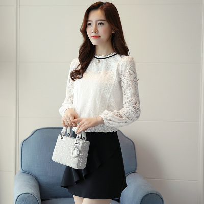 2018秋装新款韩版宽松百搭T恤女装长袖女士蕾丝打底衫上衣秋季潮