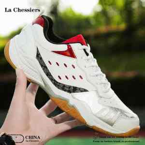 La Chessiers户外乒乓球鞋男鞋运动鞋休闲女鞋耐磨防滑体育课专业训练情侣球鞋 白红 41码