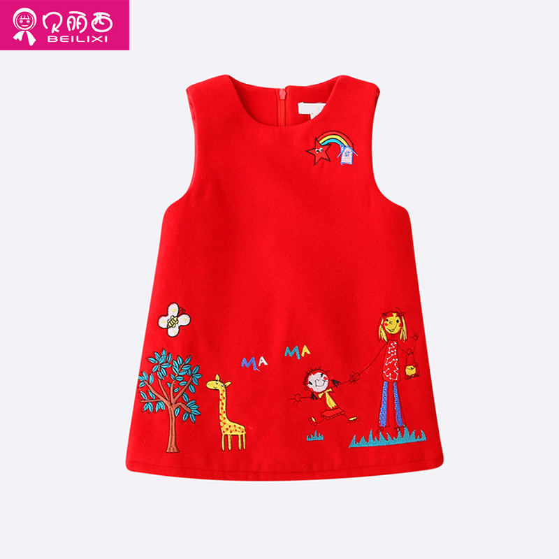 童装女童春装2018新款连衣裙儿童公主裙秋冬韩版毛呢宝宝背心裙子