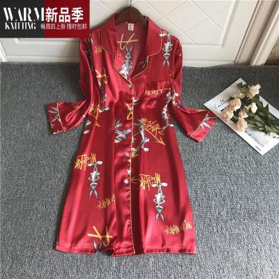 红色冰丝睡衣女春夏性感睡裙中长款新娘私房睡衣新年家居服本命年SHANCHAO