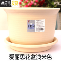 三维工匠圆花盆中钵加厚树脂花盆栽绿植多肉盆 米色+托盘 8号外径24.8高18.1cm花盆容器