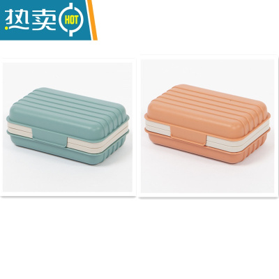 敬平肥皂盒旅行便携式香皂盒带盖卫生间创意沥水锁扣防水带卡扣翻盖 桔色+雾蓝