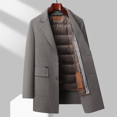 手工缝制秋冬烧花工艺100%羊毛双面尼大衣男士脱卸鹅绒内胆呢大衣_129