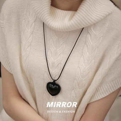 925纯银黑绳皮质爱心吊坠项链女锁骨链韩国网红气质轻奢潮送女朋友老婆情人节七夕生日礼物