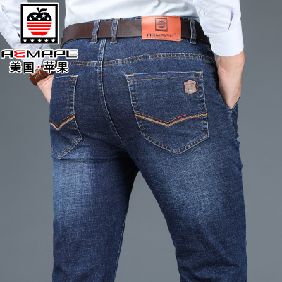 AEMAPE秋季商务牛仔裤男宽松直筒修身弹力休闲男士长裤弹力中年裤子