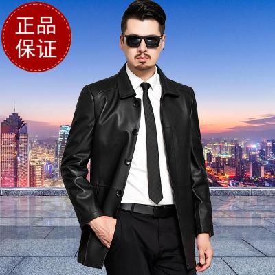 免费试穿海宁头层真皮皮衣男纯皮男士外套羊皮2020秋冬新款中长款翻领皮夹克风衣海宁真皮绵羊皮