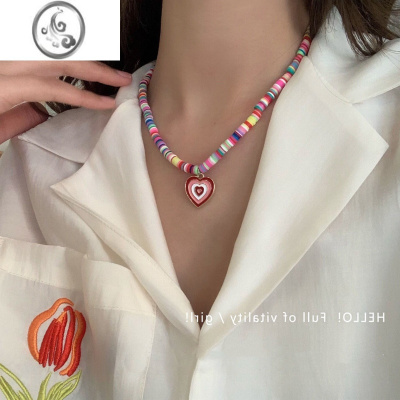 JiMi多巴胺甜酷彩色糖果爱心项链女轻奢小众网红甜美锁骨链2023年