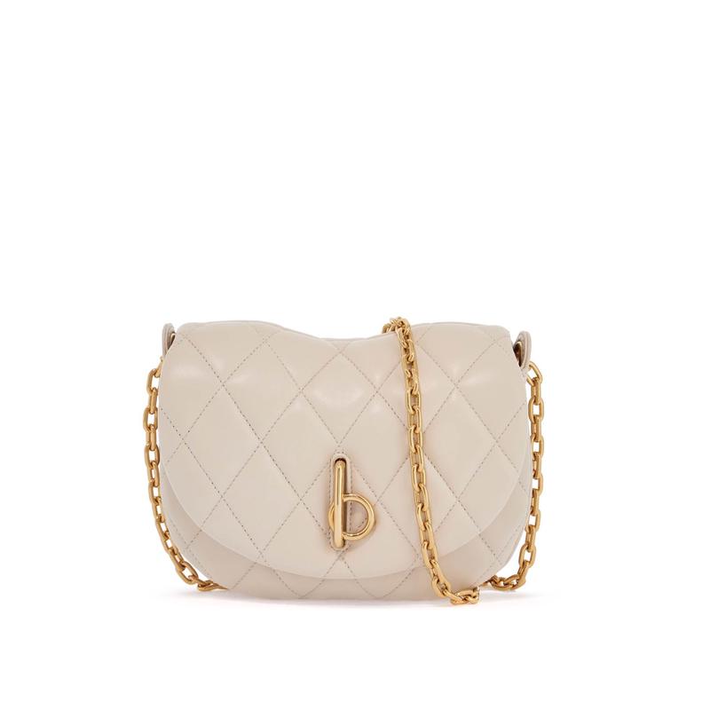 博柏利(BURBERRY)白色 quilting 女士真皮链条翻盖单肩包两室设计