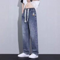 松紧腰牛仔裤男士美式高街裤子薄款直筒型阔腿宽松休闲裤