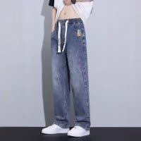 松紧腰牛仔裤男士美式高街裤子薄款直筒型阔腿宽松休闲裤