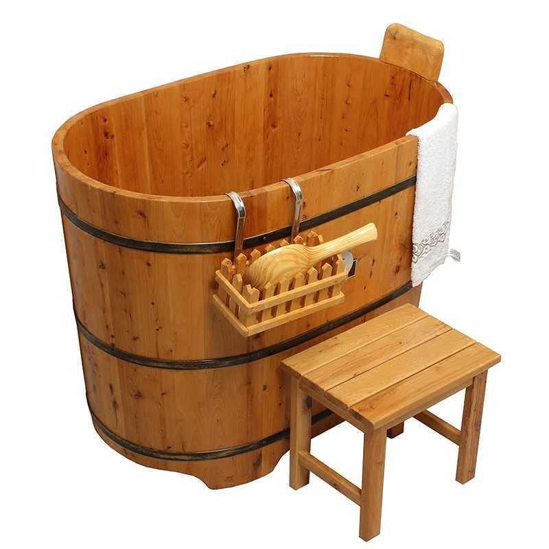 小户型浴缸带盖木质沐浴熏蒸香柏木桶小户型洗澡浴缸浴盆泡澡一体右裙