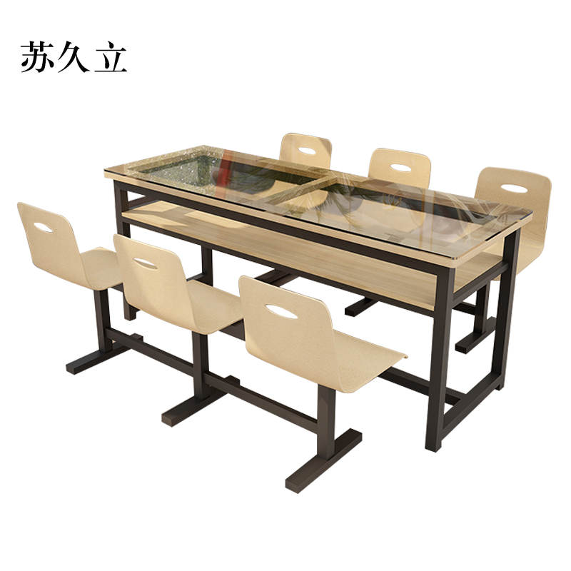 苏久立餐桌6人学校食堂小吃店快餐桌椅饭堂钢化玻璃桌1800*600*750[含椅]