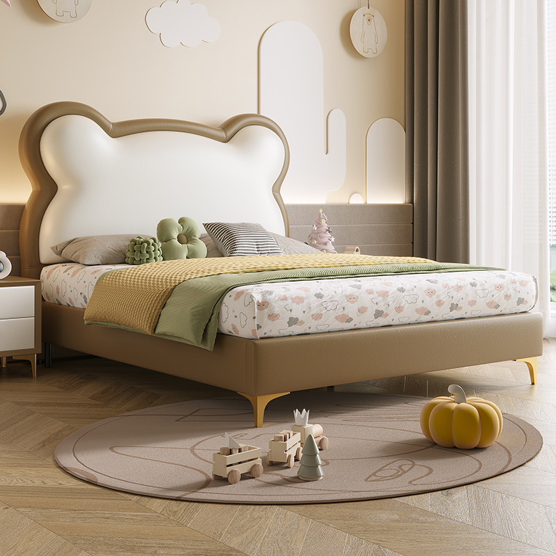 现代简约1.5米卡通法式奶油风儿童男女孩主卧储物皮床熊猫软包床