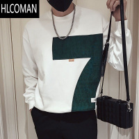 HLCOMAN加绒卫衣男士潮牌痞帅撞色长袖t恤衫2024新款男装外套上衣