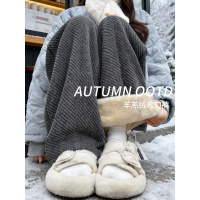 羊羔绒毛呢裤女秋冬季加厚保暖棉裤外穿小个子加绒香蕉阔腿裤