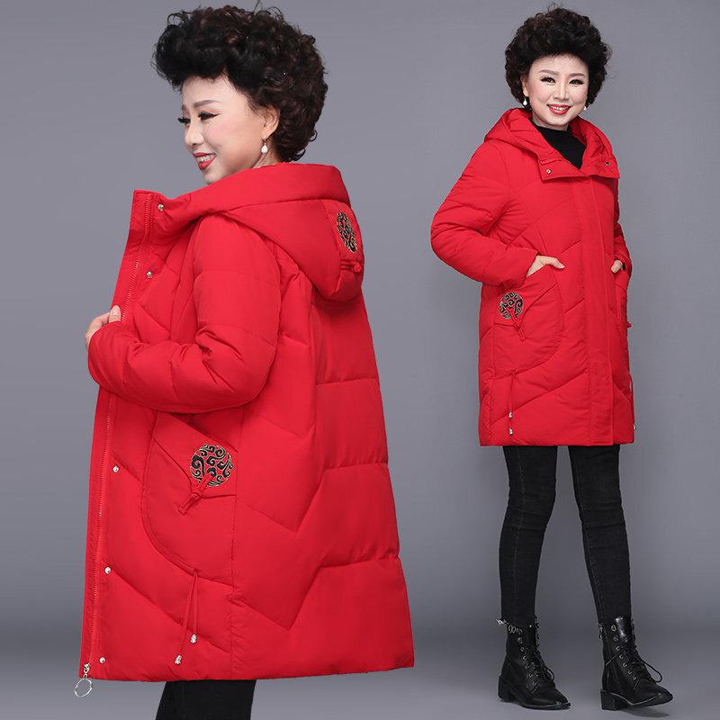 迪鲁奥（DILUAO)喜婆婆妈妈穿的衣服本命年红色衣服中老年女洋气棉服中年妈妈冬装棉衣外套中长款