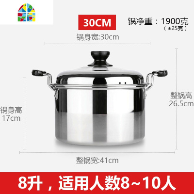 304不锈钢汤锅加厚特厚美式高锅煮面烧水锅电磁炉燃气炉 FENGHOU 特厚款20CM
