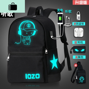 书包男儿童小学生时尚潮流轻便背包初中学生包韩版原宿男士双肩包NE 戴帽音乐人[升级版](送耳机+笔袋+密码锁+夜光胸包)