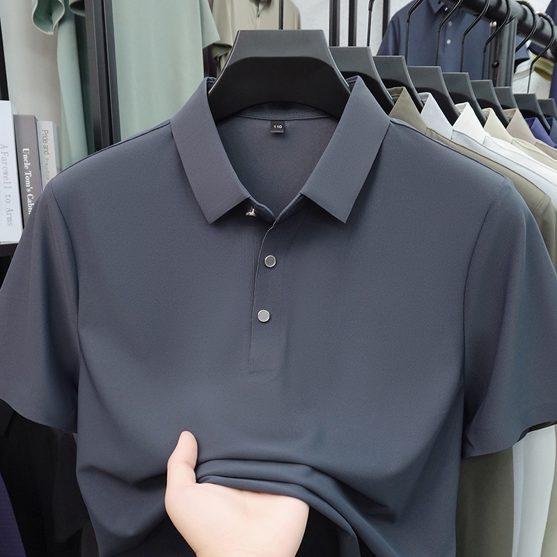 夏季polo衫男士短袖翻领冰丝痕T恤新款中年男装商务体恤男