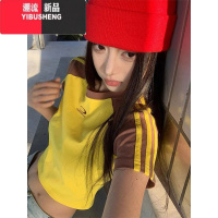 YIBUSHENG多巴胺插肩三条杠短袖正肩t恤女季小众设计感别致辣妹短款上衣