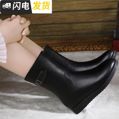 短靴女平底2018秋冬新款加绒女靴厚底雪地靴圆头平跟马丁靴女真皮启如