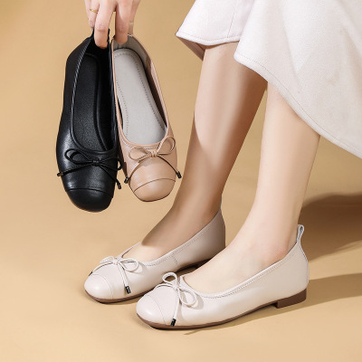 平底鞋2026春季新款圆头浅口单鞋女蝴蝶结鞋舒适百搭休闲妈妈鞋女_479