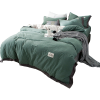 美帮汇款四件套全棉水洗棉北欧风全棉床单被套宿舍三件套 绿