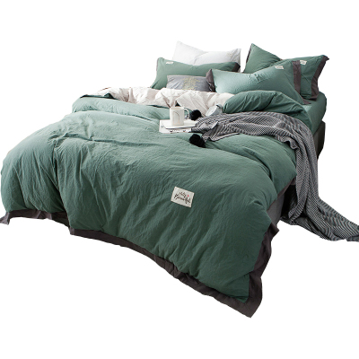 美帮汇款四件套全棉水洗棉北欧风全棉床单被套宿舍三件套 绿