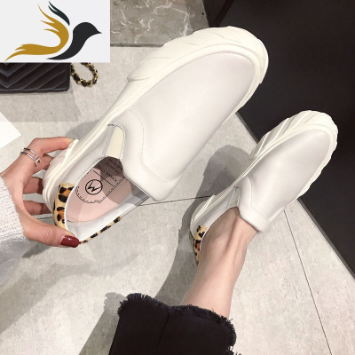 懒人鞋女2019春季新款韩版真皮学生百搭时尚简约平底休闲鞋女潮