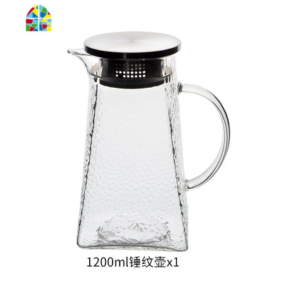 封后耐热高温防爆加厚锤纹冷水壶凉水壶晾白开水果汁壶 FENGHO 1.8L锤纹方底壶+4茶杯8*12.5*24cm