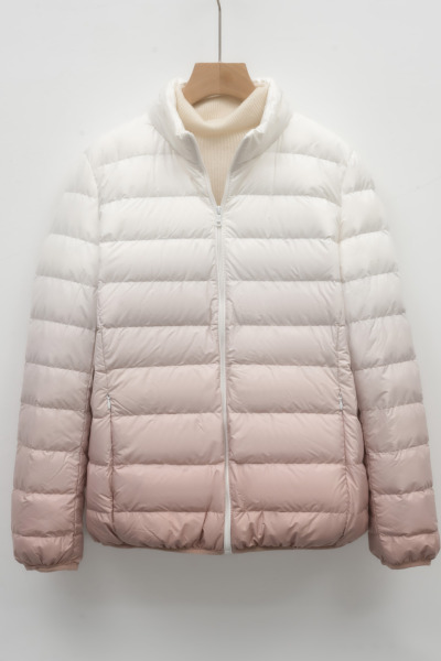 女装秋冬新款90绒轻薄羽绒服女款女式立领渐变色撞色外套_273131