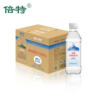 [精品]倍特天然苏打水360ml*6瓶装整箱 天然弱碱性矿泉水小瓶装