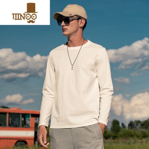 YANXU 丝光棉长袖T恤男纯色体恤秋装白色打底衫秋季内搭上衣