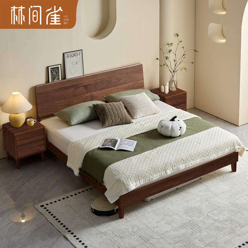 林间雀 现代北美黑胡桃1.5m*2m实木床可调节可升降1.8m*2m双人床主卧家具 JM35#4232