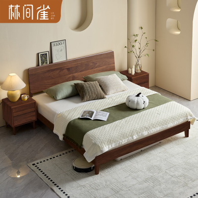 林间雀 现代北美黑胡桃1.5m*2m实木床可调节可升降1.8m*2m双人床主卧家具 JM35#