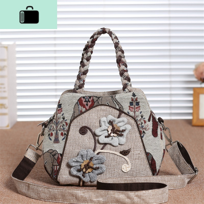 新款民族风中国风帆布手提斜跨包女布艺百搭两用女包单肩休闲女包NEW LAKE女斜挎包