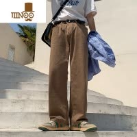 YANXU卡其色直筒裤子男夏季日系基础款阔腿休闲裤潮流宽松百搭垂感长裤