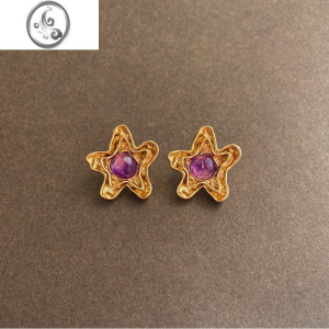 JiMi铜镀真金925银耳钉 复古港风气质耳环ins简约星星方形时尚耳饰女