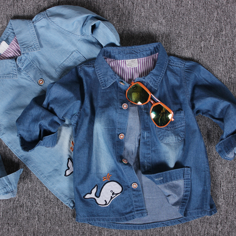 宝宝衬衫男 男童牛仔衬衣纯棉春款2018新款童装春秋韩版儿童上衣