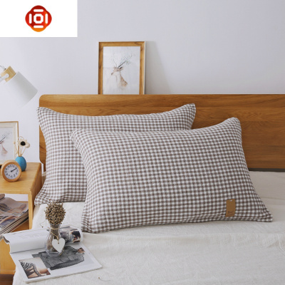 无荧光剂格子枕巾棉三层纱布一对成人枕巾情侣枕头巾褶皱四季三维工匠